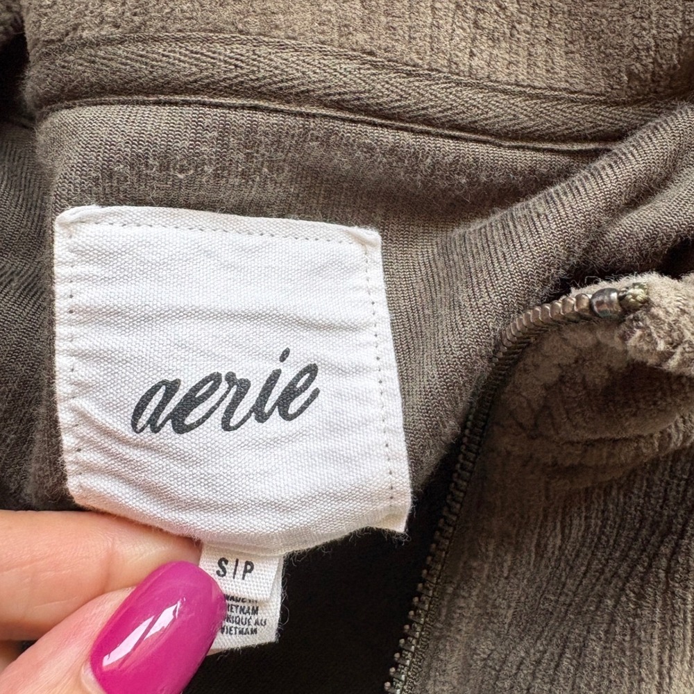 Aerie Dark Olive Green Cropped Corduroy Full Zip Utility Jacket, Small, Y2K - Picture 3 of 6